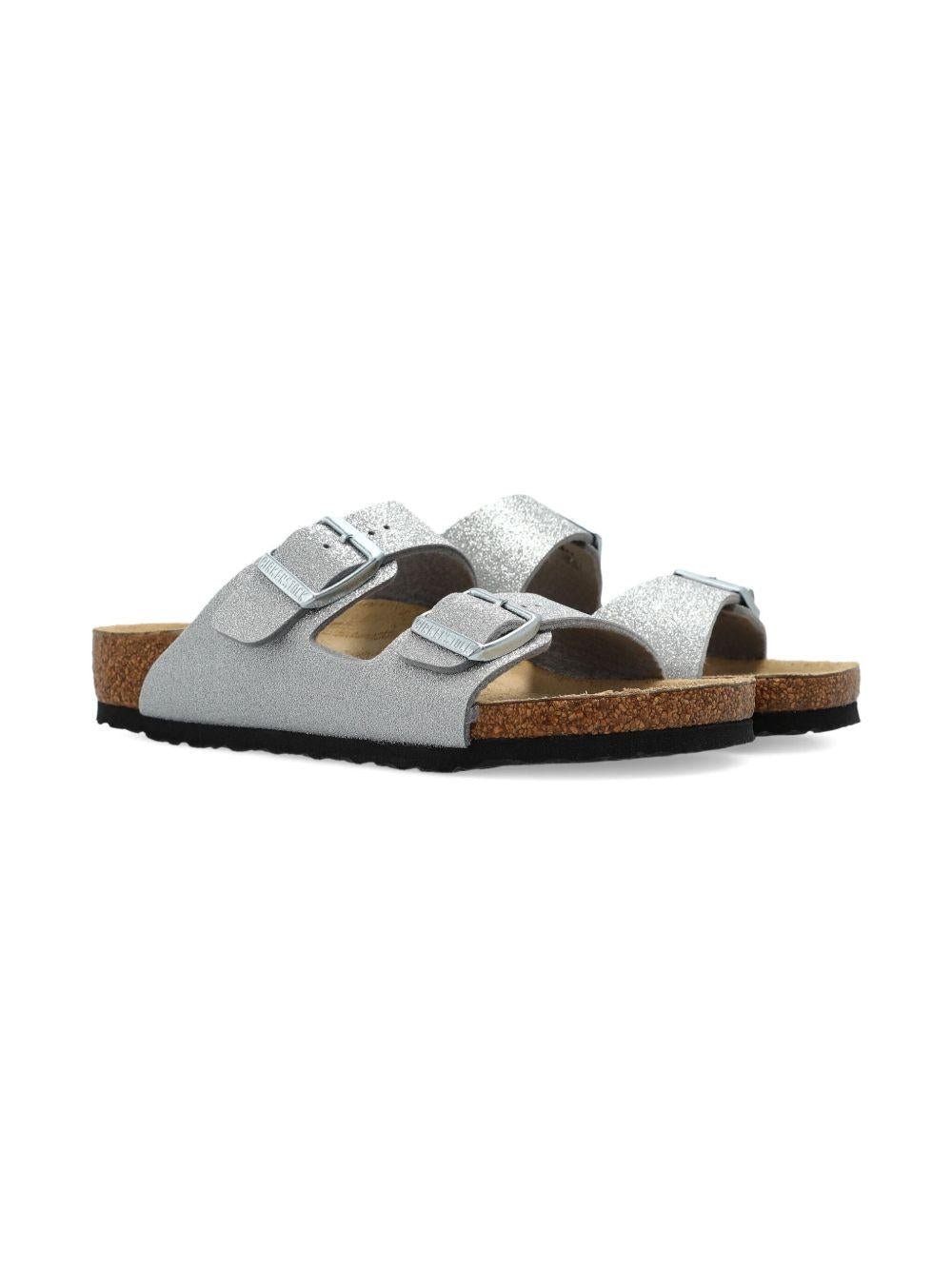Sandali Arizona per bambina Birkenstock Kids color argento con glitter - Rubino Kids