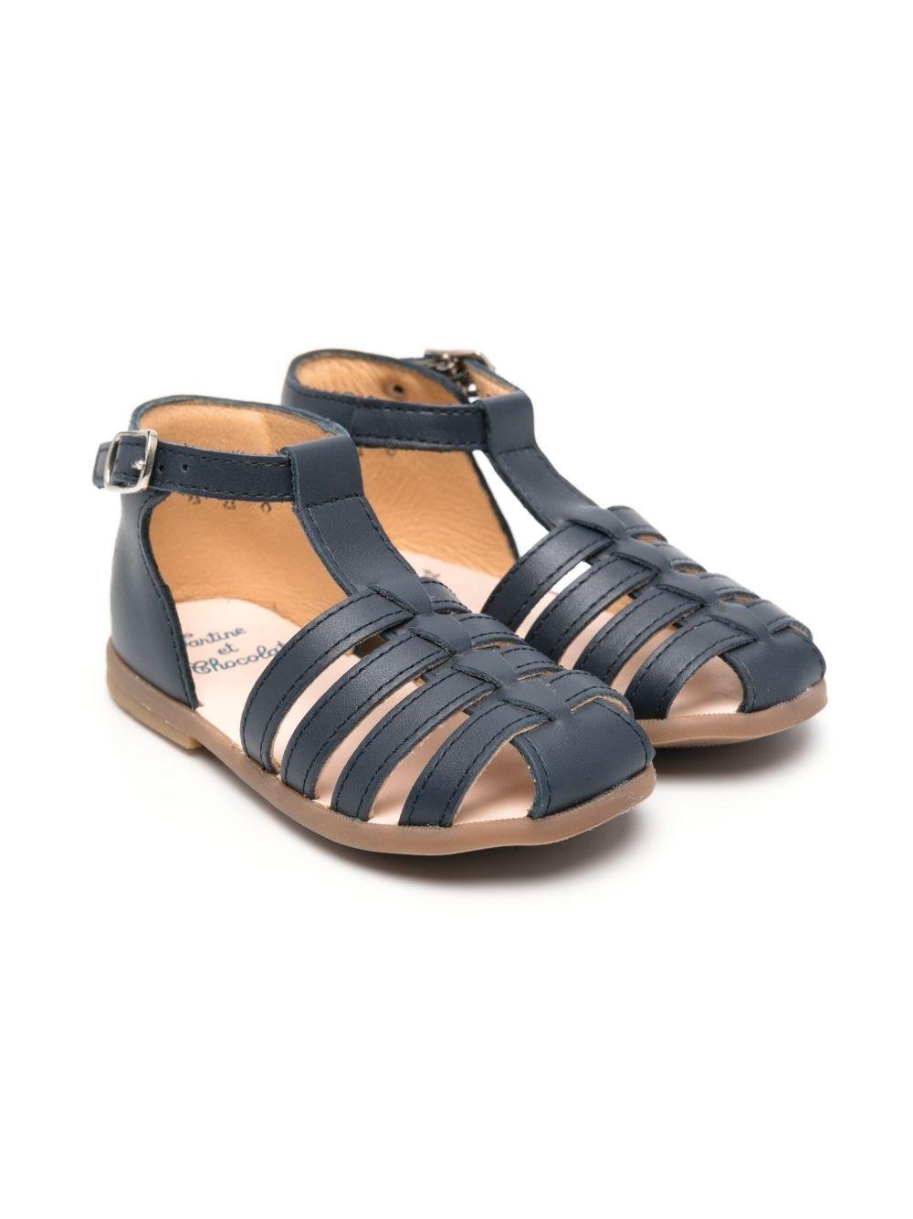 Sandali in pelle per neonato Tartine Et Chocolat blu con chiusura con fibbia - Rubino Kids