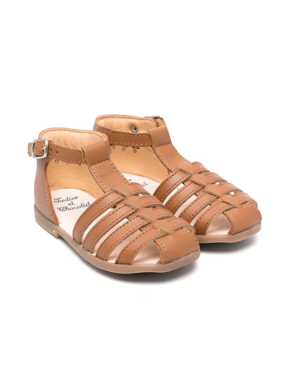 Sandali in pelle per neonato Tartine Et Chocolat marrone con chiusura con fibbia - Rubino Kids