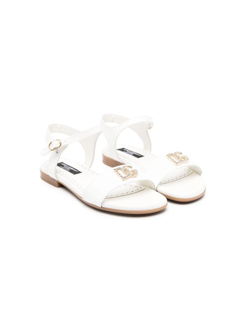 Sandali per bambina Dolce & Gabbana Kids bianco con decorazione di cristalli - Rubino Kids