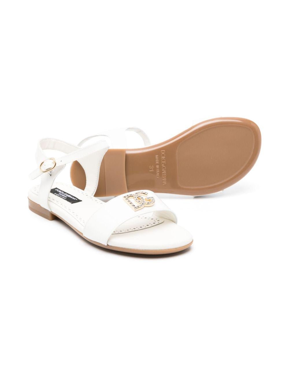 Sandali per bambina Dolce & Gabbana Kids bianco con decorazione di cristalli - Rubino Kids