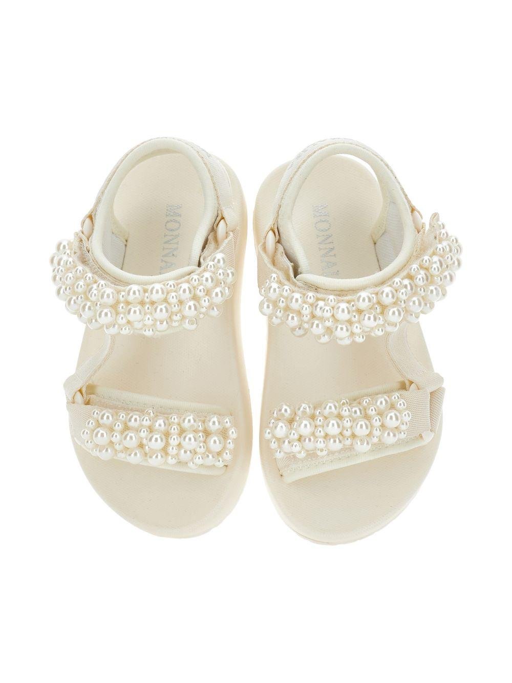 Sandali per bambina Monnalisa bianchi con applicazioni a perline - Rubino Kids