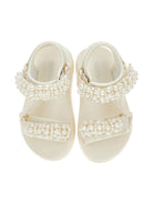 Sandali per bambina Monnalisa bianchi con applicazioni a perline - Rubino Kids