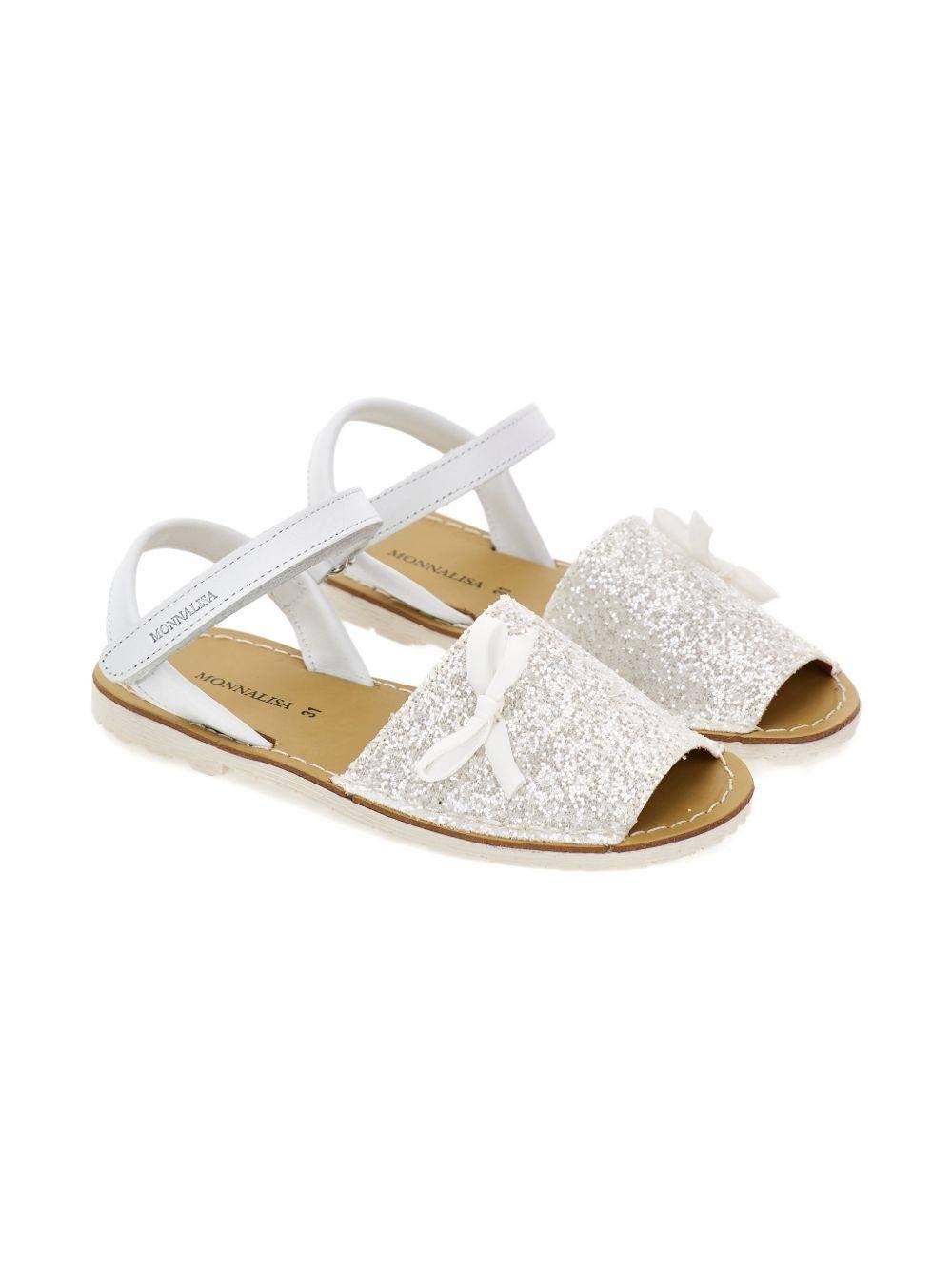 Sandali per bambina Monnalisa bianchi con decorazione con glitter - Rubino Kids