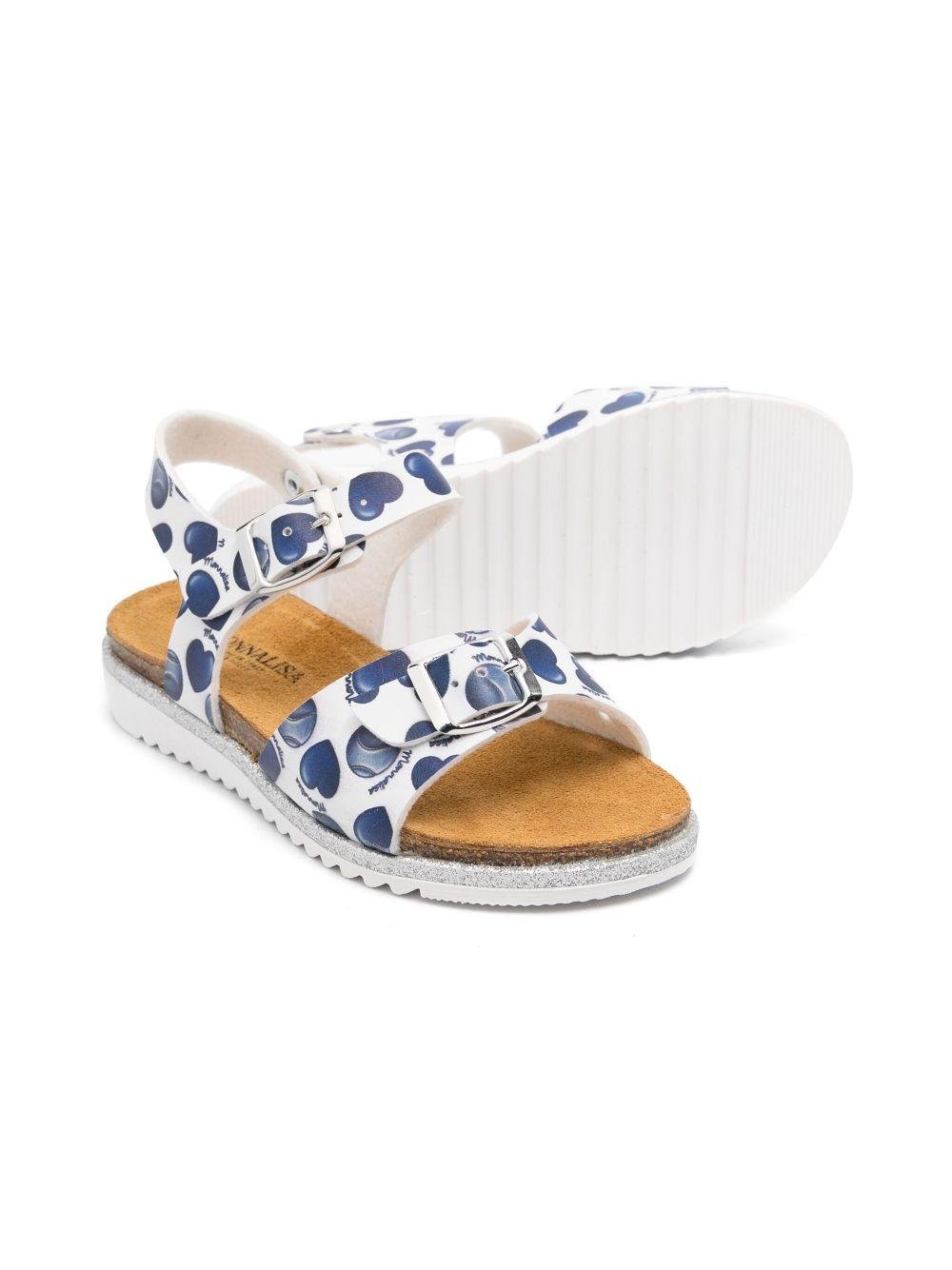 Sandali per bambina Monnalisa bianco con stampa a cuore blu - Rubino Kids