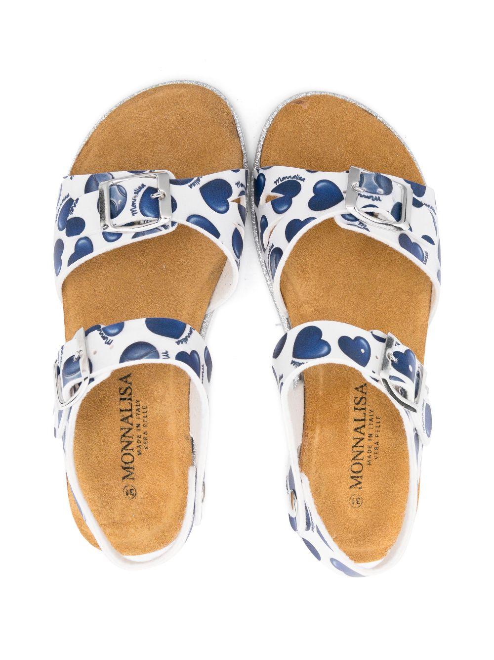 Sandali per bambina Monnalisa bianco con stampa a cuore blu - Rubino Kids