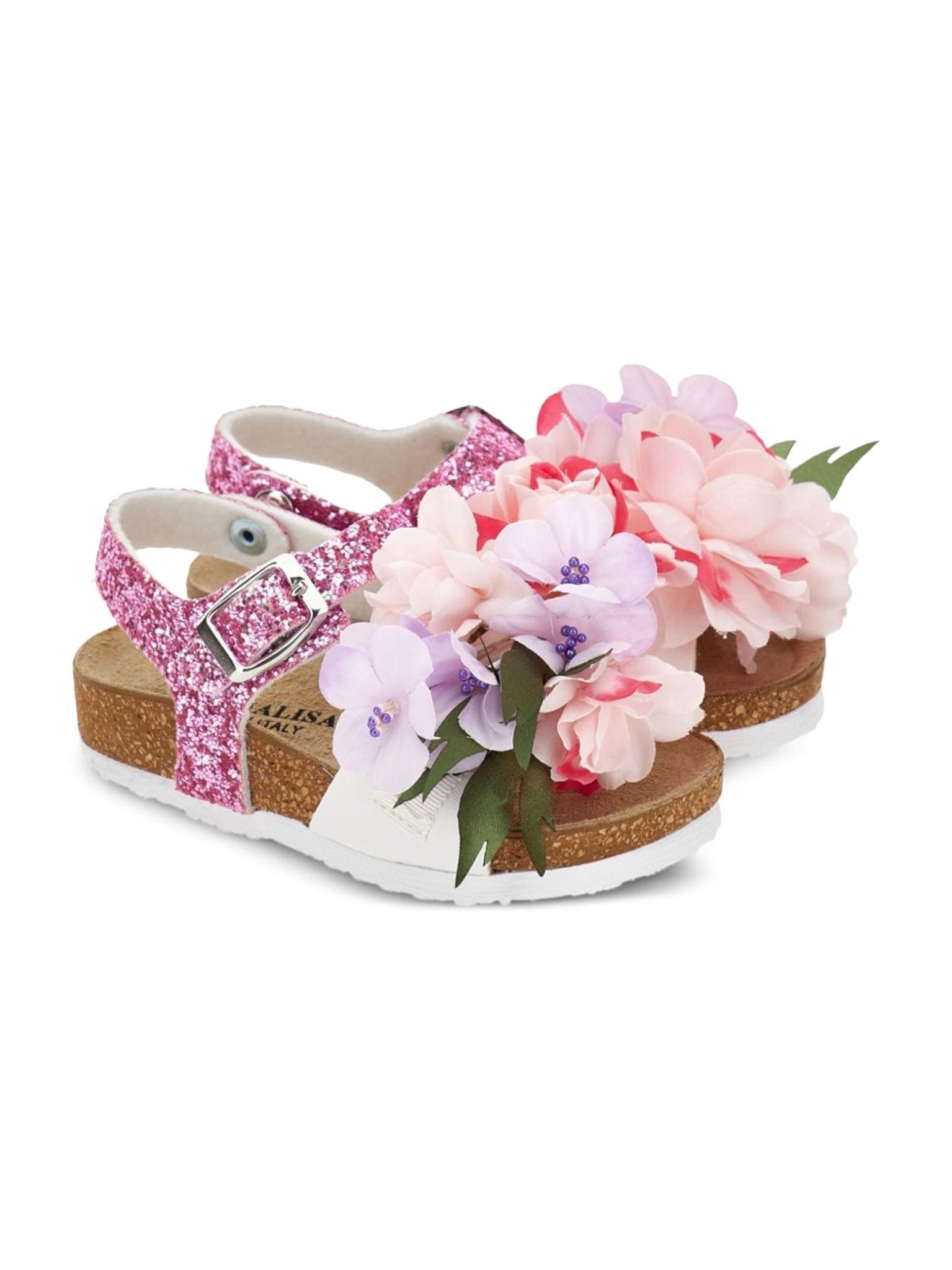 Sandali per bambina Monnalisa bianco e rosa con dettaglio glitter - Rubino Kids