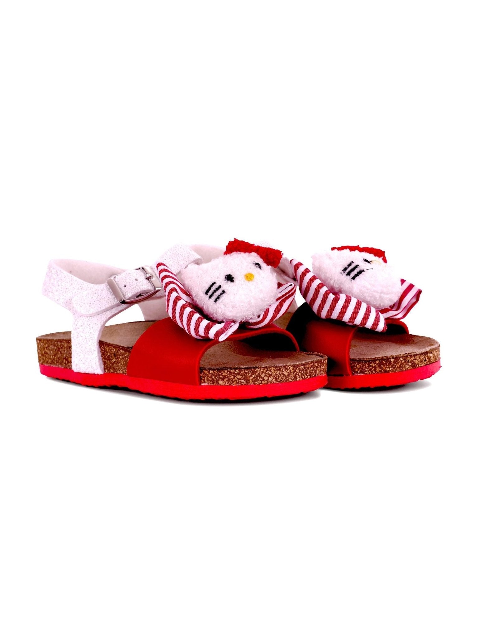 Sandali per bambina Monnalisa bianco e rosso con fiocco e dettaglio Hello Kitty - Rubino Kids
