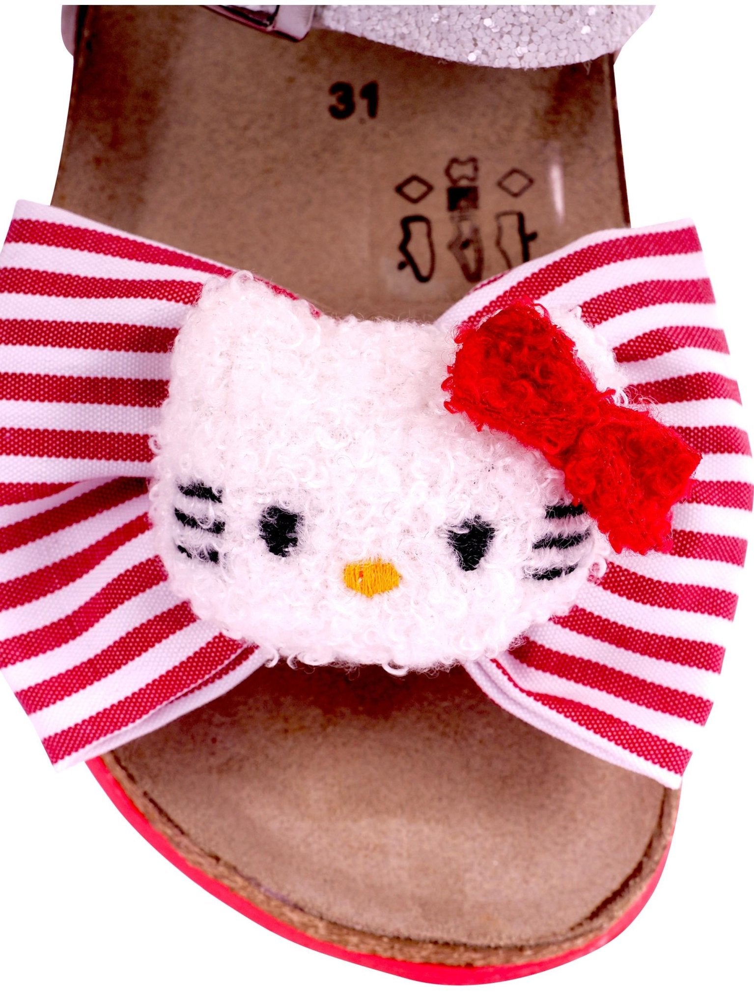 Sandali per bambina Monnalisa bianco e rosso con fiocco e dettaglio Hello Kitty - Rubino Kids