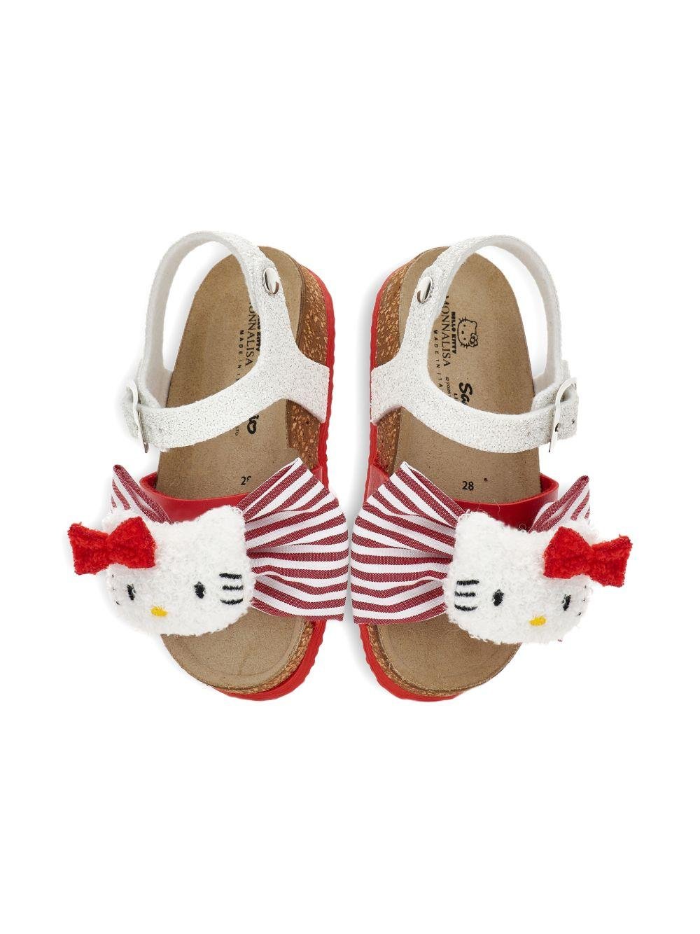 Sandali per bambina Monnalisa bianco e rosso con fiocco e dettaglio Hello Kitty - Rubino Kids