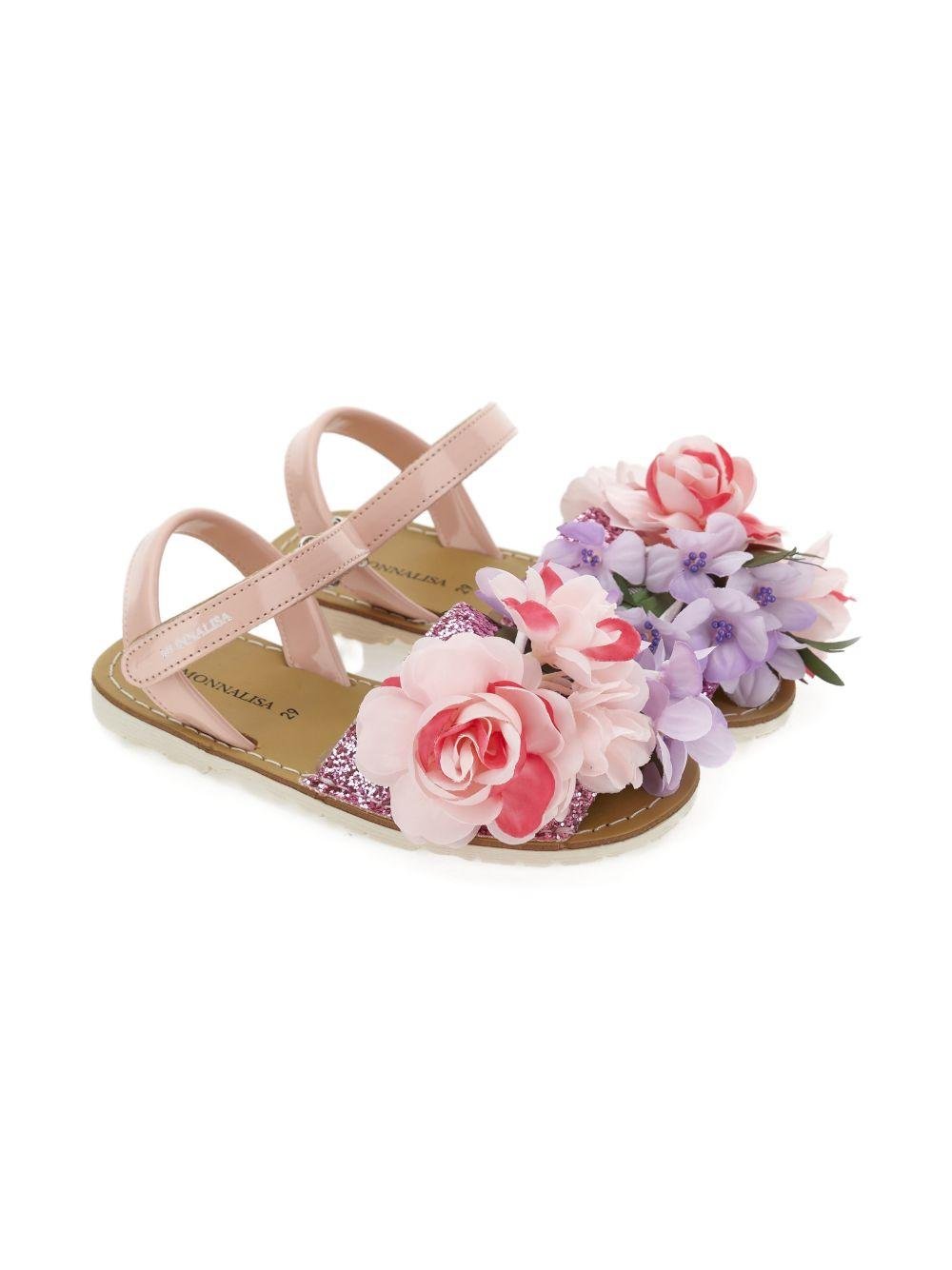 Sandali per bambina Monnalisa rosa con applicazione fiori - Rubino Kids