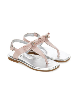 Monnalisa pink T-strap sandals for girls with bow