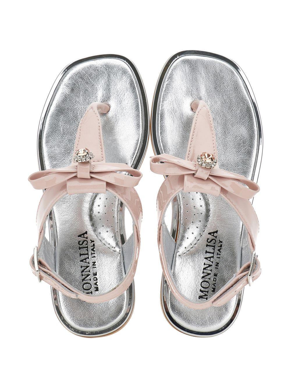 Sandali per bambina Monnalisa rosa con cinturino a T e fiocco - Rubino Kids
