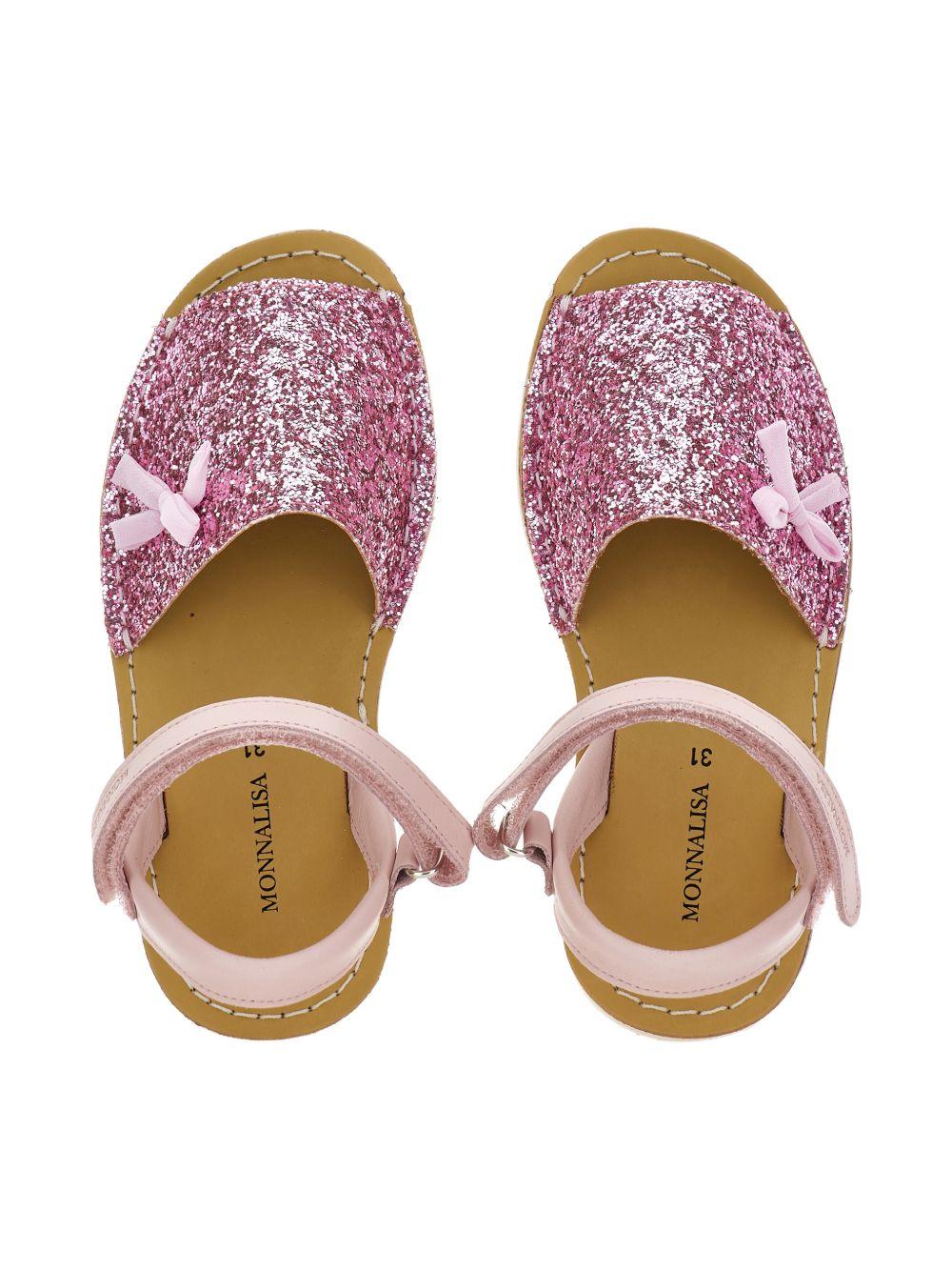 Sandali per bambina Monnalisa rosa con dettagli in paillettes - Rubino Kids