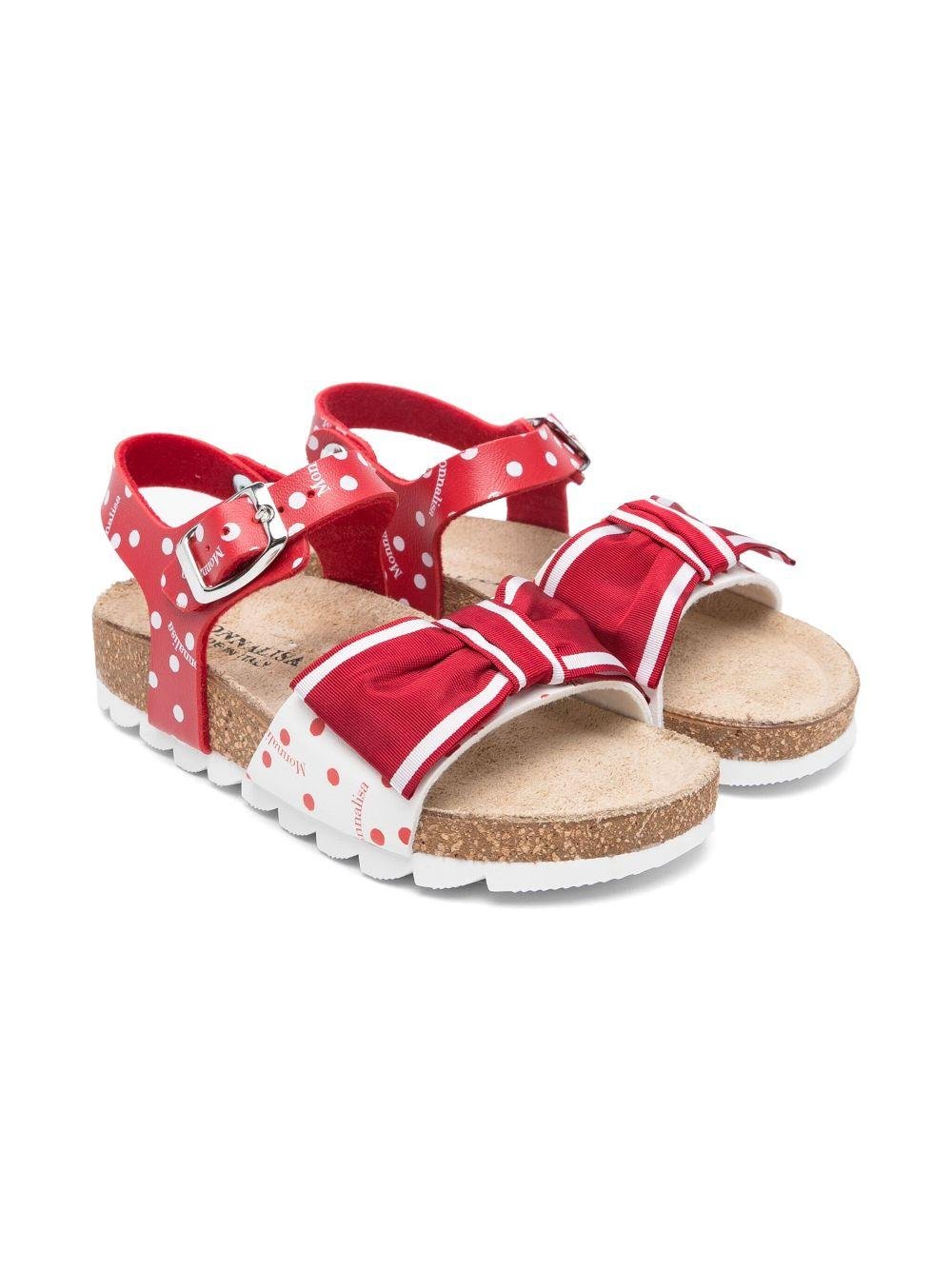 Sandali per bambina Monnalisa rosso a pois con dettaglio fiocco - Rubino Kids