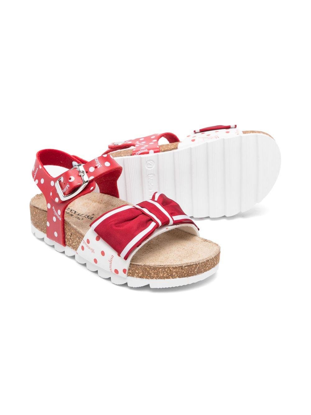 Sandali per bambina Monnalisa rosso a pois con dettaglio fiocco - Rubino Kids