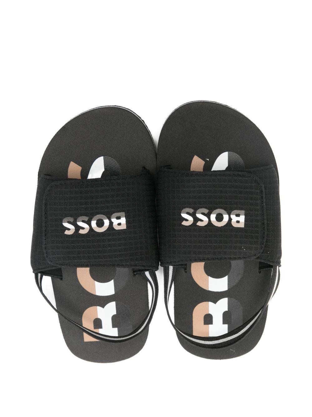 Sandali per bambino Boss Kids nero con dettaglio logo - Rubino Kids