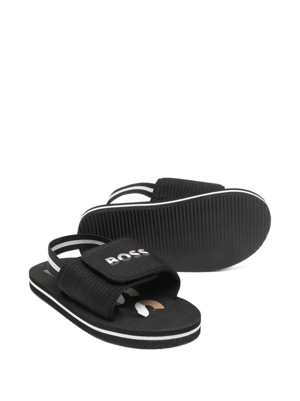 Sandali per bambino Boss Kids nero con dettaglio logo - Rubino Kids