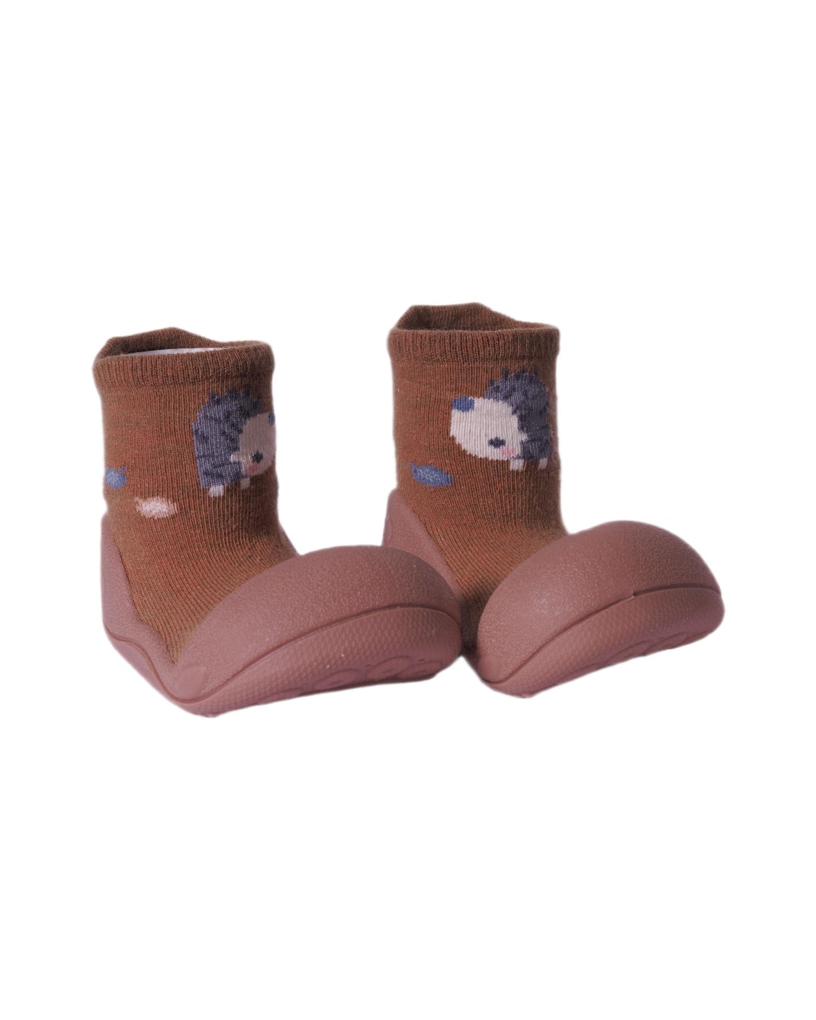 Scarpe primi passi per neonati Attipas marroni con ricamo porcospino - Rubino Kids