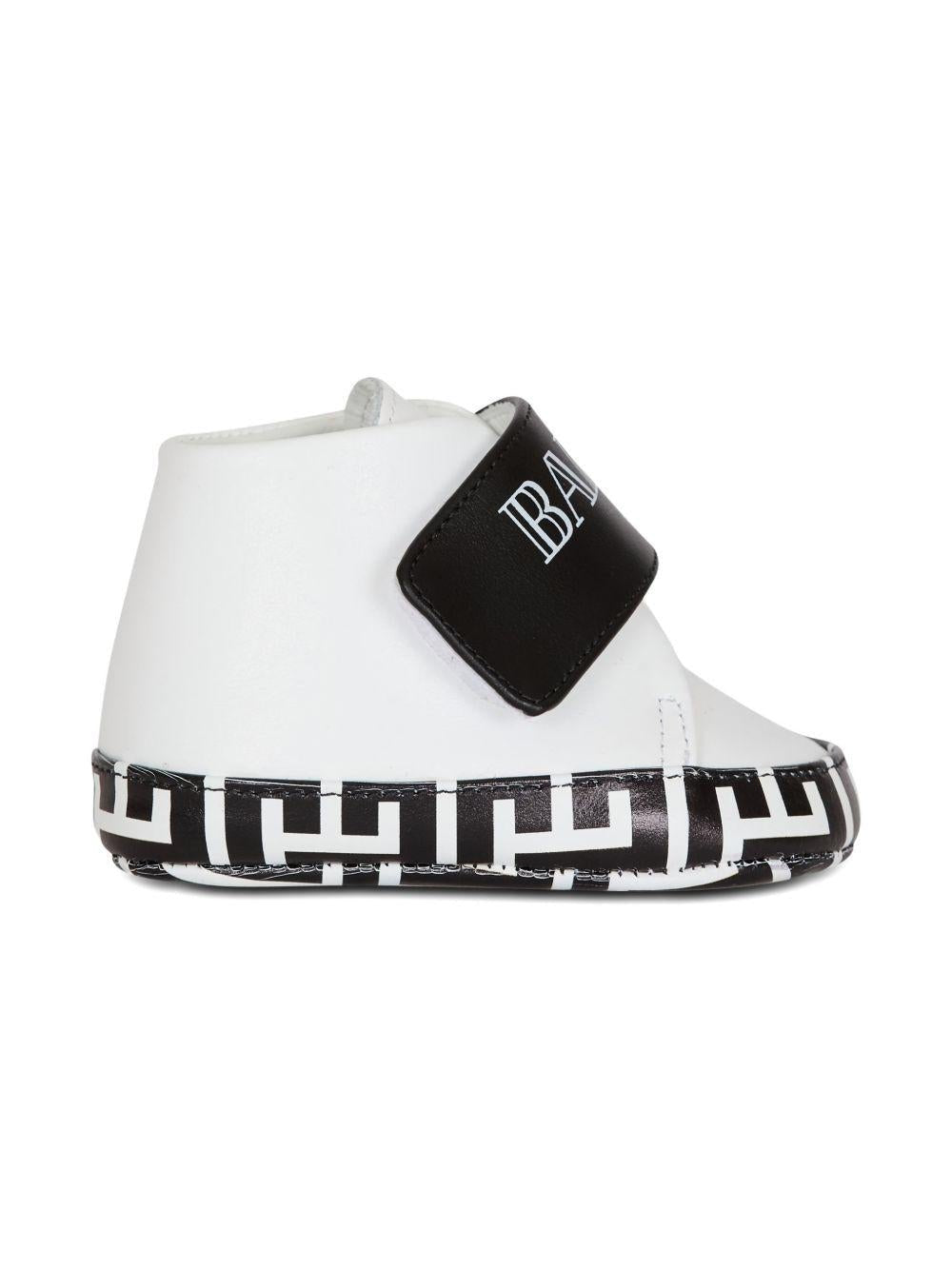 Scarpine primi passi per neonati Balmain Kids bianco e nere con cinturino con logo - Rubino Kids