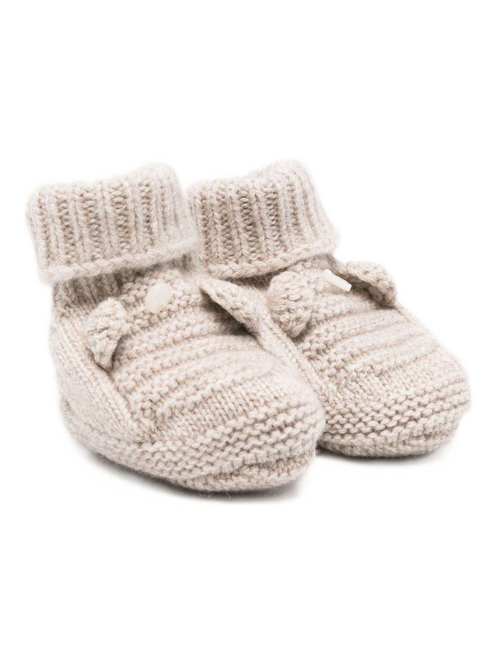 Scarpine primi passi per neonati Tartine Et Chocolat beige con lavorazione a maglia - Rubino Kids