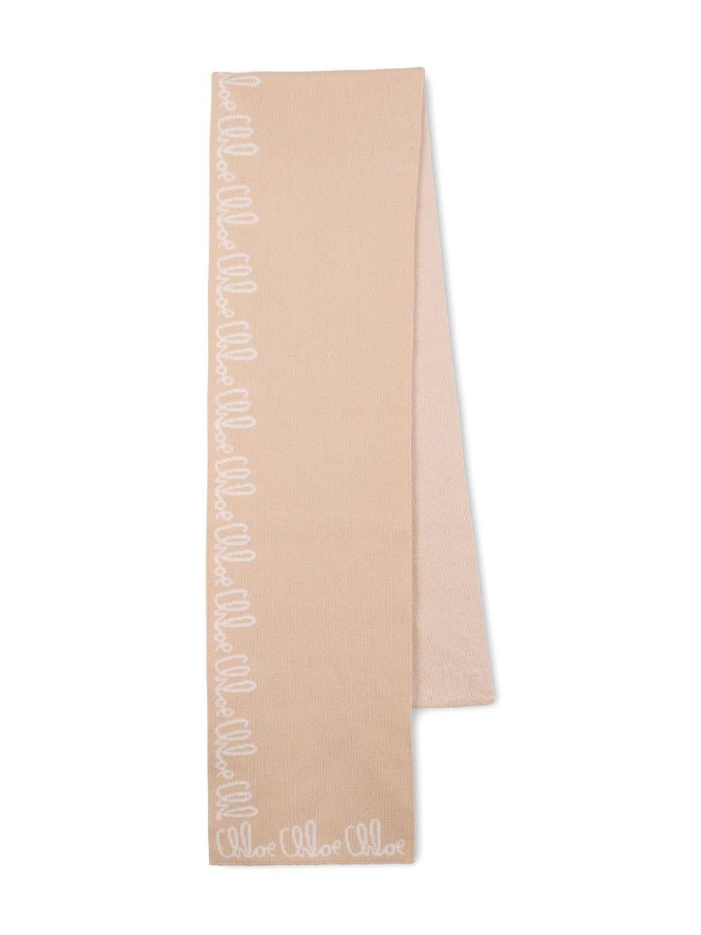 Sciarpa per bambina Chloé Kids beige con stampa logo - Rubino Kids