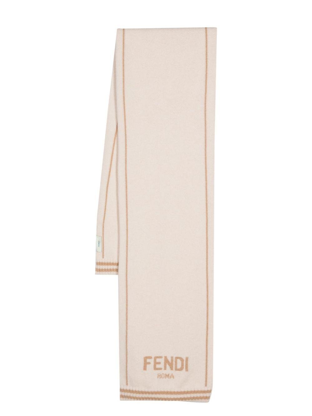 Sciarpa per bambina Fendi Kids beige con bordo a contrasto e logo - Rubino Kids