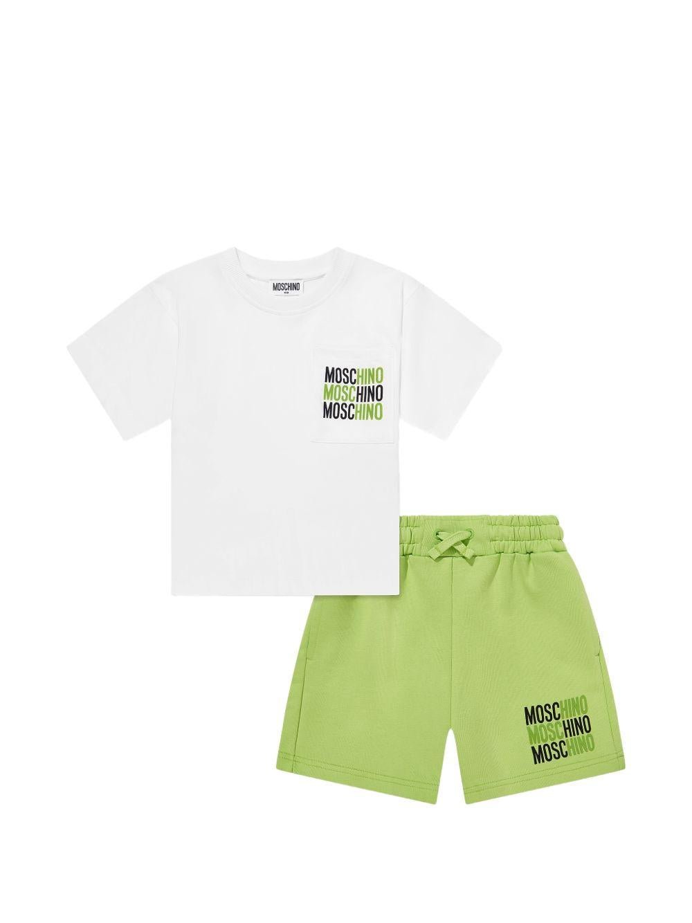 Set 2 pezzi da bambino Moschino Kids verde con stampa logo - Rubino Kids