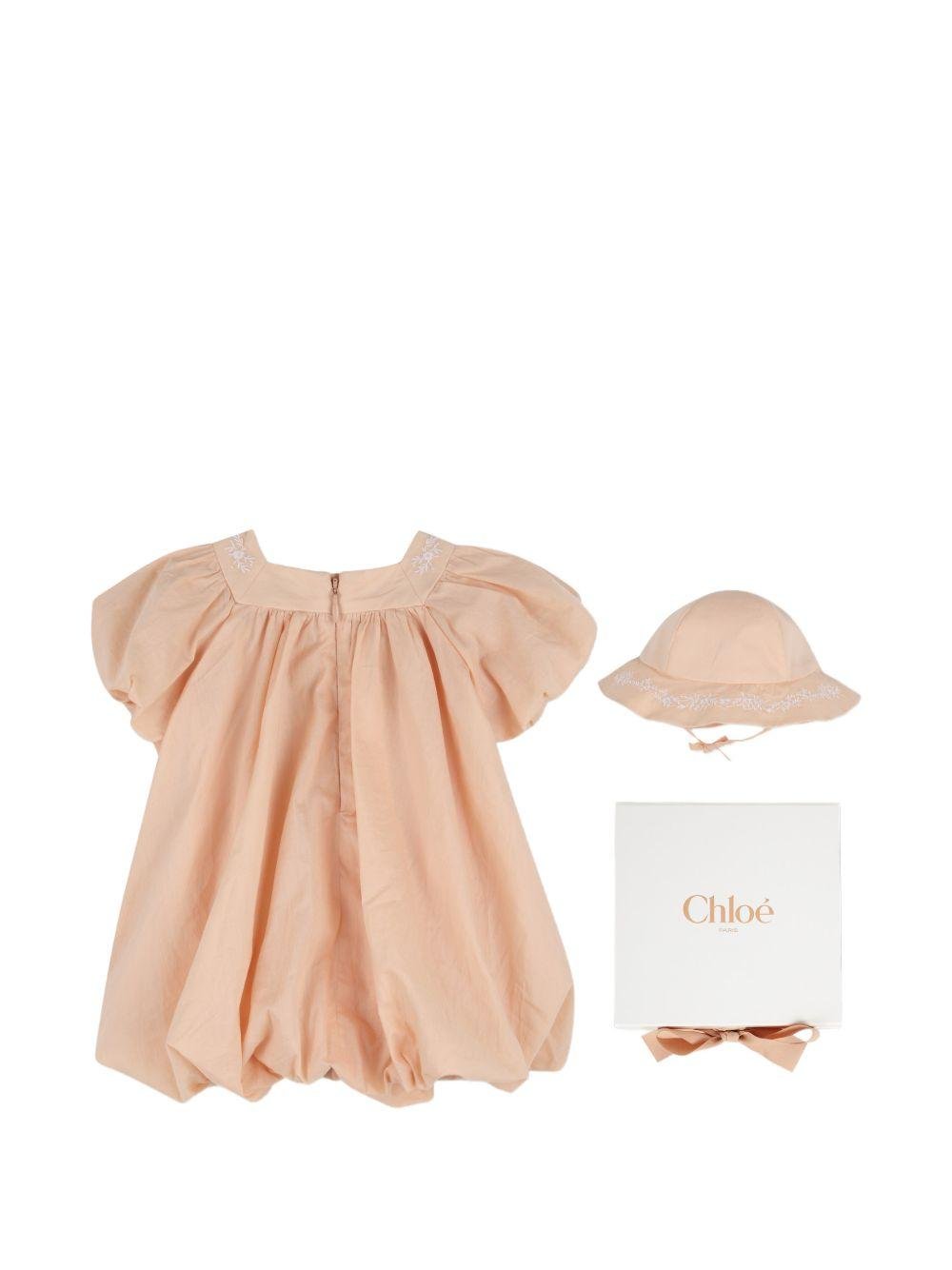 Set abito e cappellino per neonata Chloé Kids rosa con ricamo floreale - Rubino Kids