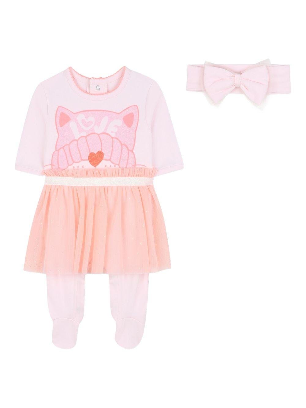 Set abito e fascia per capelli per neonata Billieblush rosa con motivo gatto - Rubino Kids