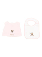 Set berretto e bavaglino per neonata Moschino Kids rosa con motivo Teddy Bear - Rubino Kids