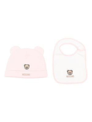 Set berretto e bavaglino per neonata Moschino Kids rosa con motivo Teddy Bear