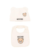 Set berretto e bavaglino per neonati Moschino Kids beige con stampa Teddy Bear - Rubino Kids