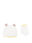 Set berretto e calzini per neonata Gensami Kids bianco con rifiniture gialle - Rubino Kids