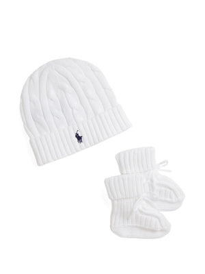 Polo Ralph Lauren Kids White Knit Hat and Boot Set for Babies