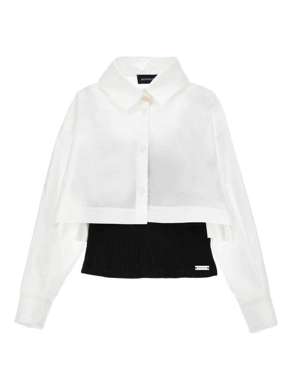 Set camicia crop e top per bambina Monnalisa bianca con colletto classico - Rubino Kids