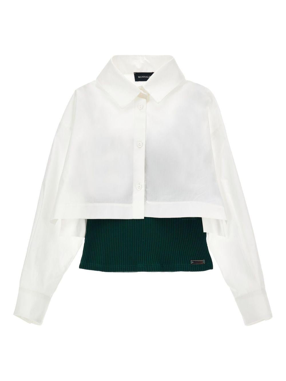Set camicia crop e top per bambina Monnalisa bianca con colletto classico - Rubino Kids