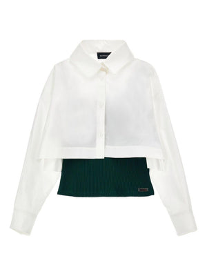 Set camicia crop e top per bambina Monnalisa bianca con colletto classico