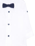 Set camicia e salopette per neonato Colorichiari bianco e blu con fiocco (3 pezzi) - Rubino Kids