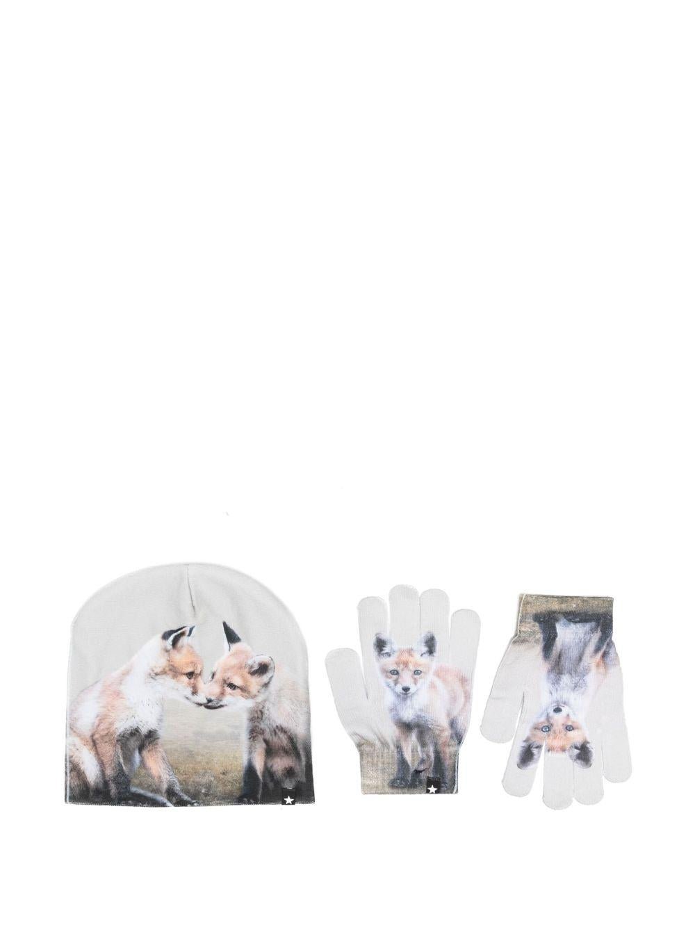 Set cappello e guanti per bambina Molo multicolore con stampa volpi - Rubino Kids