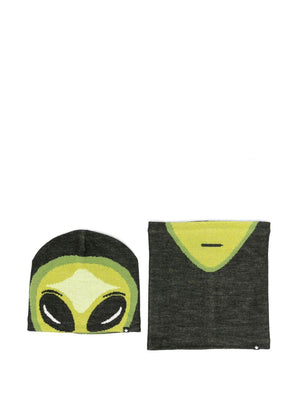 Set cappello e scaldacollo Molo verde con faccia aliena