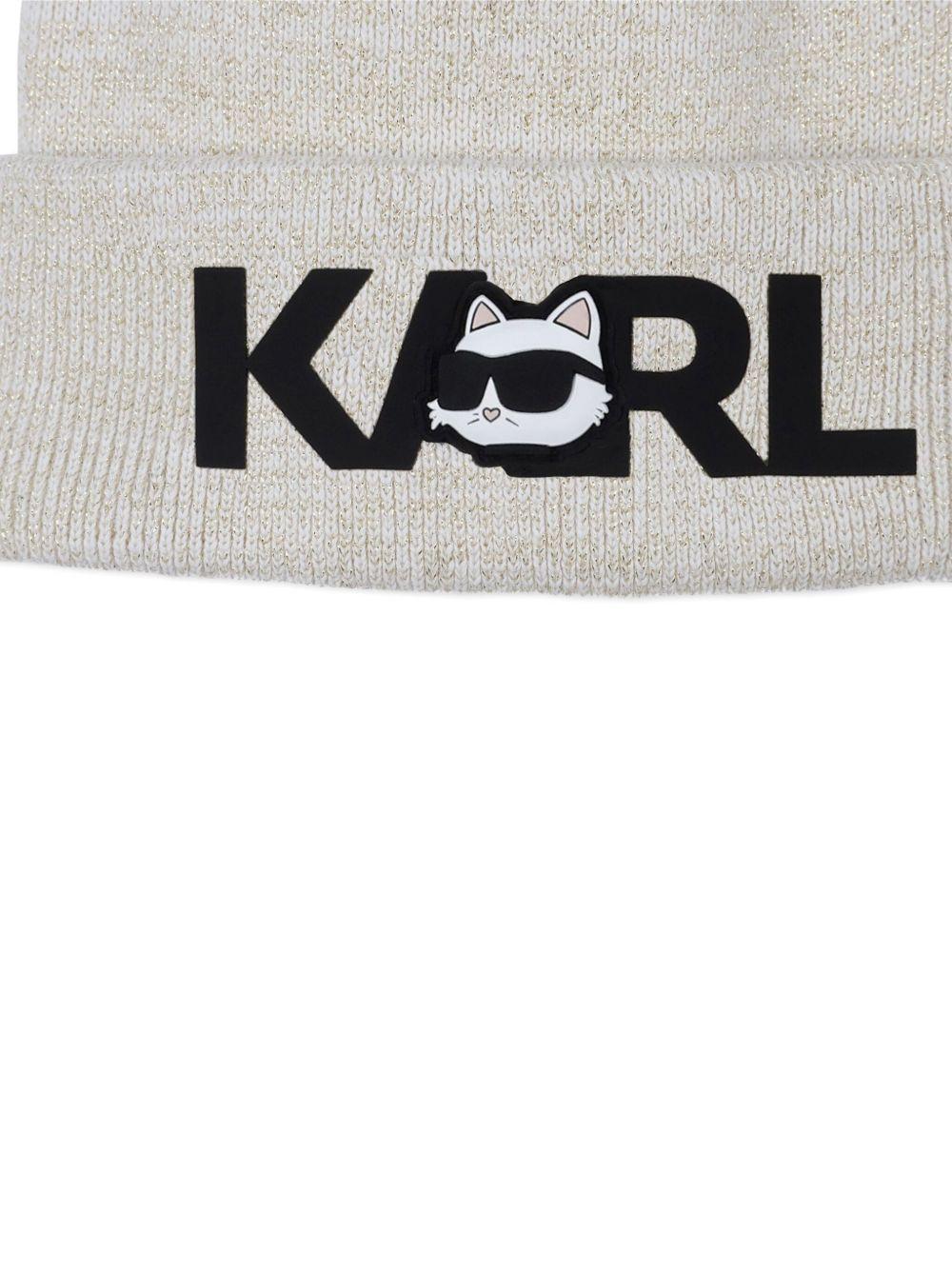 Set cappello e sciarpa per bambini beige in cotone con logo ovesize - Rubino Kids