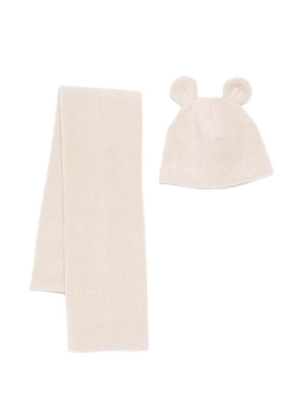 Set cappello e sciarpa per neonato Il Gufo beige con dettaglio orecchie - Rubino Kids