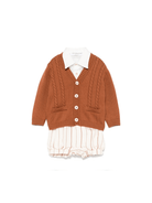 Set cardigan, camicia e shorts per neonato Colorichiari marrone e beige a righe - Rubino Kids