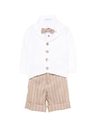 Set cardigan con salopette per neonato Colorichiari beige a righe (4 pezzi) - Rubino Kids