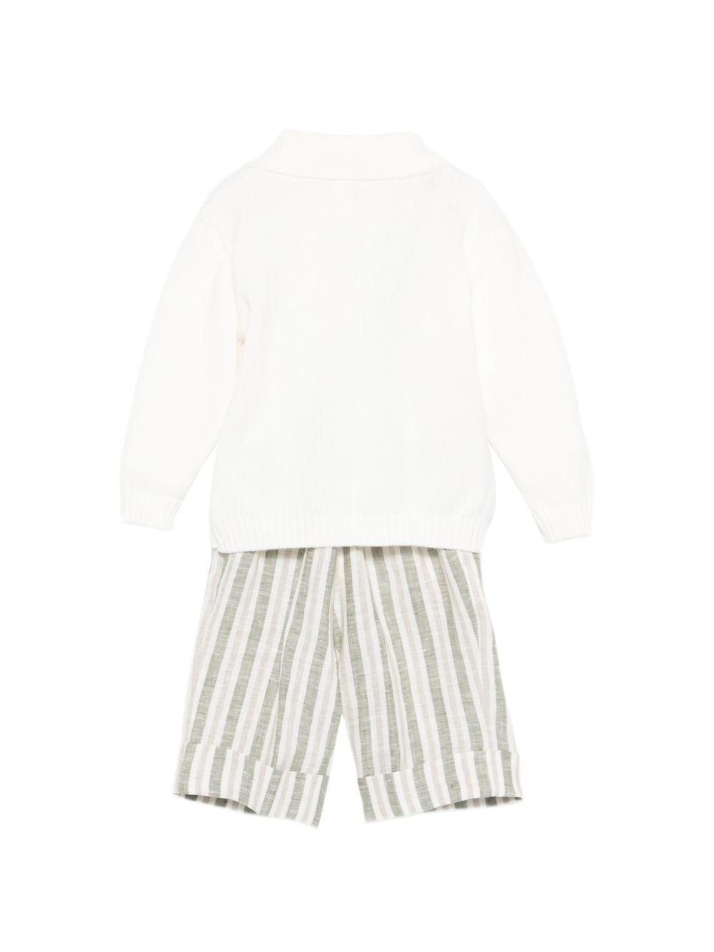 Set cardigan con salopette per neonato Colorichiari bianco a righe (3 pezzi) - Rubino Kids