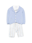 Set cardigan e salopette per neonato Colorichiari azzurro a righe con fiocco (4 pezzi) - Rubino Kids