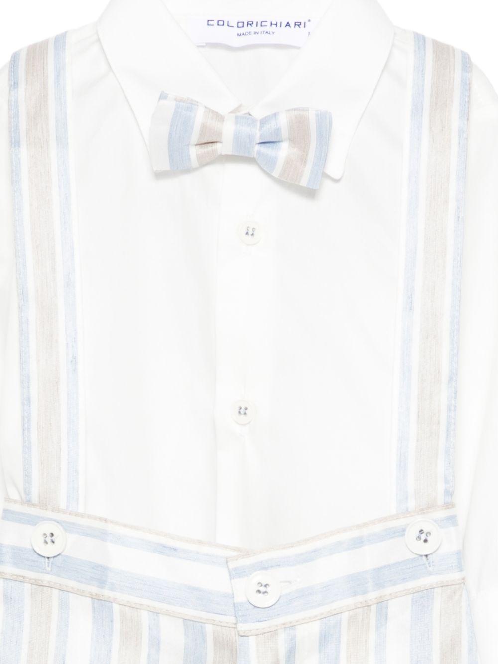 Set cardigan e salopette per neonato Colorichiari azzurro a righe con fiocco (4 pezzi) - Rubino Kids