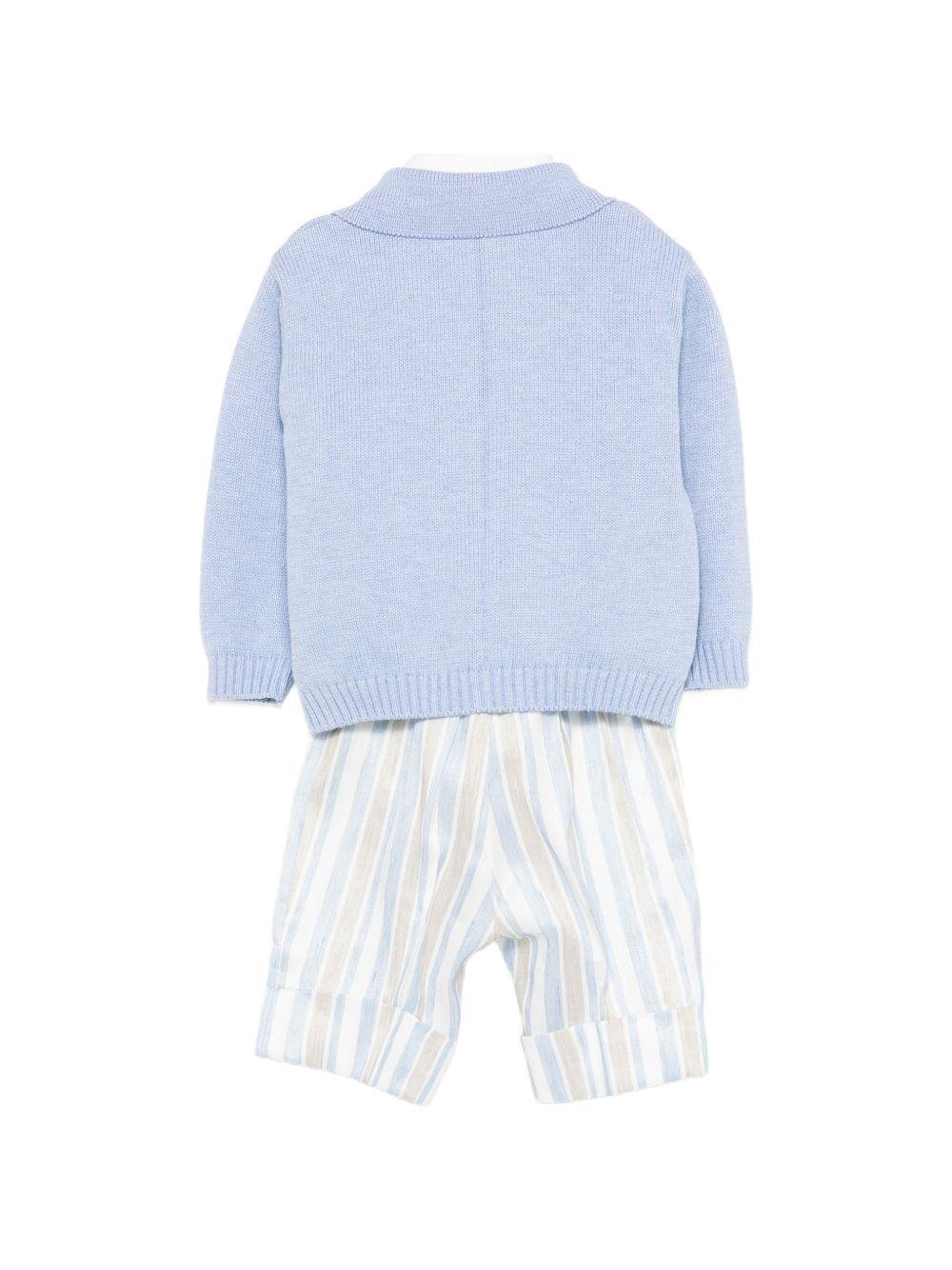 Set cardigan e salopette per neonato Colorichiari azzurro a righe con fiocco (4 pezzi) - Rubino Kids
