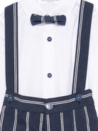 Set cardigan e salopette per neonato Colorichiari blu a righe con fiocco (4 pezzi) - Rubino Kids